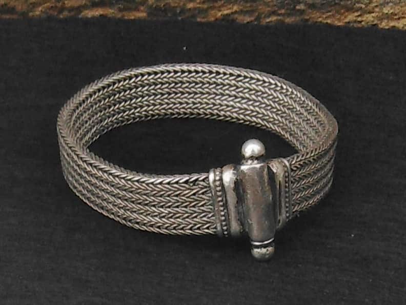 Vintage Rajasthani Silver Multi-Strand Snake Chain Bracelet | Signed "RA" | 51g, 21cm